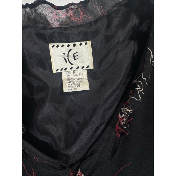 ICE 100% Silk Black Floral Maxi Dress | Sheer Sleeve | Ruffle Hem | 8 - Picture 4 of 6